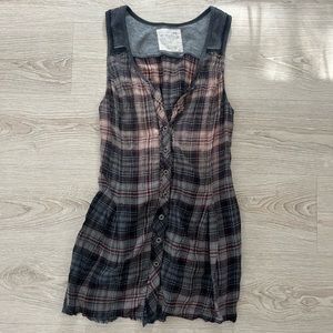 Free People Plaid Vest/Shirt Distressed